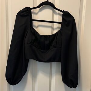Princess Polly Black Cropped Blouse with Puffed 3/4 Sleeves